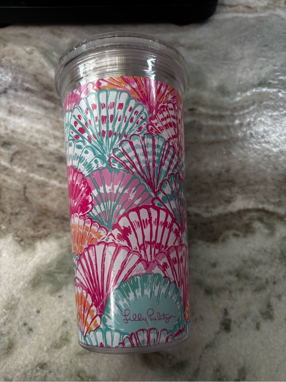 Lilly Pulitzer Pink, Teal & Coral Seashell Travel Tumbler